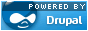 A stylized blue droplet with white glasses looking to the right. An overlay says 'Powered by Drupal'
