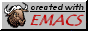 A stylized bison on a gray background with the text 'created with Emacs'